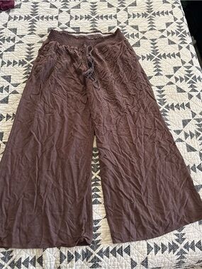 Wide Leg Brown Linen Lounge Pants - Size 2XL